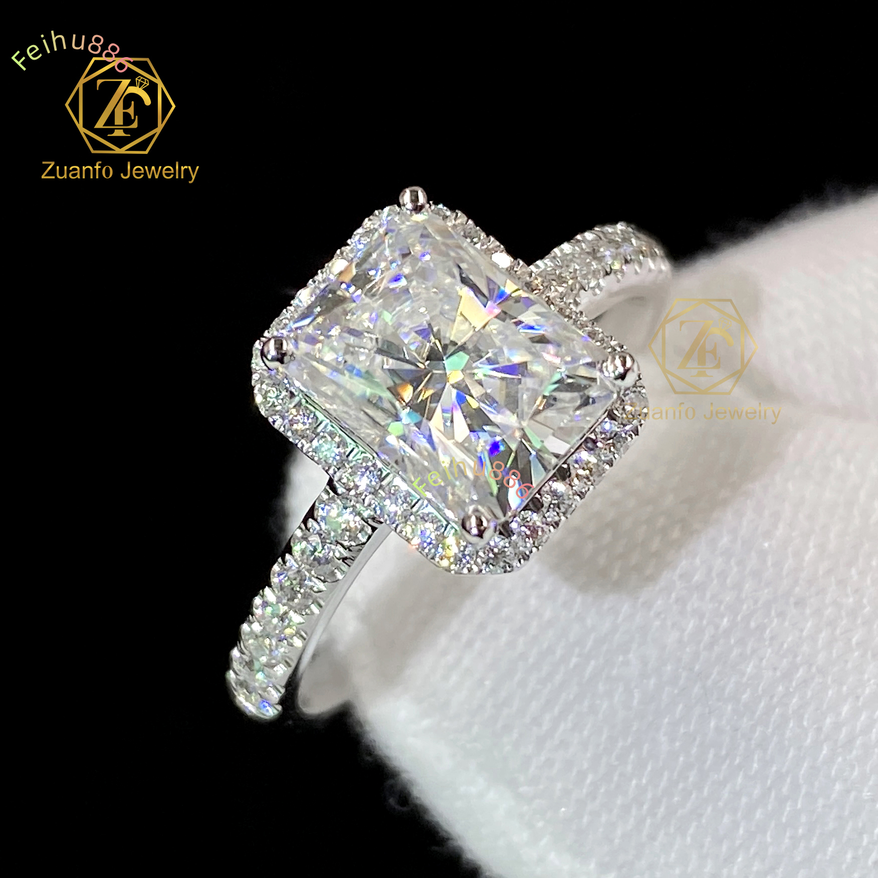 Manufacturer Custom Ring Solid 18K Gold Diamond VVS Moissanite 1-5ct Radiant Shape Custom Jewlery Custom Ring