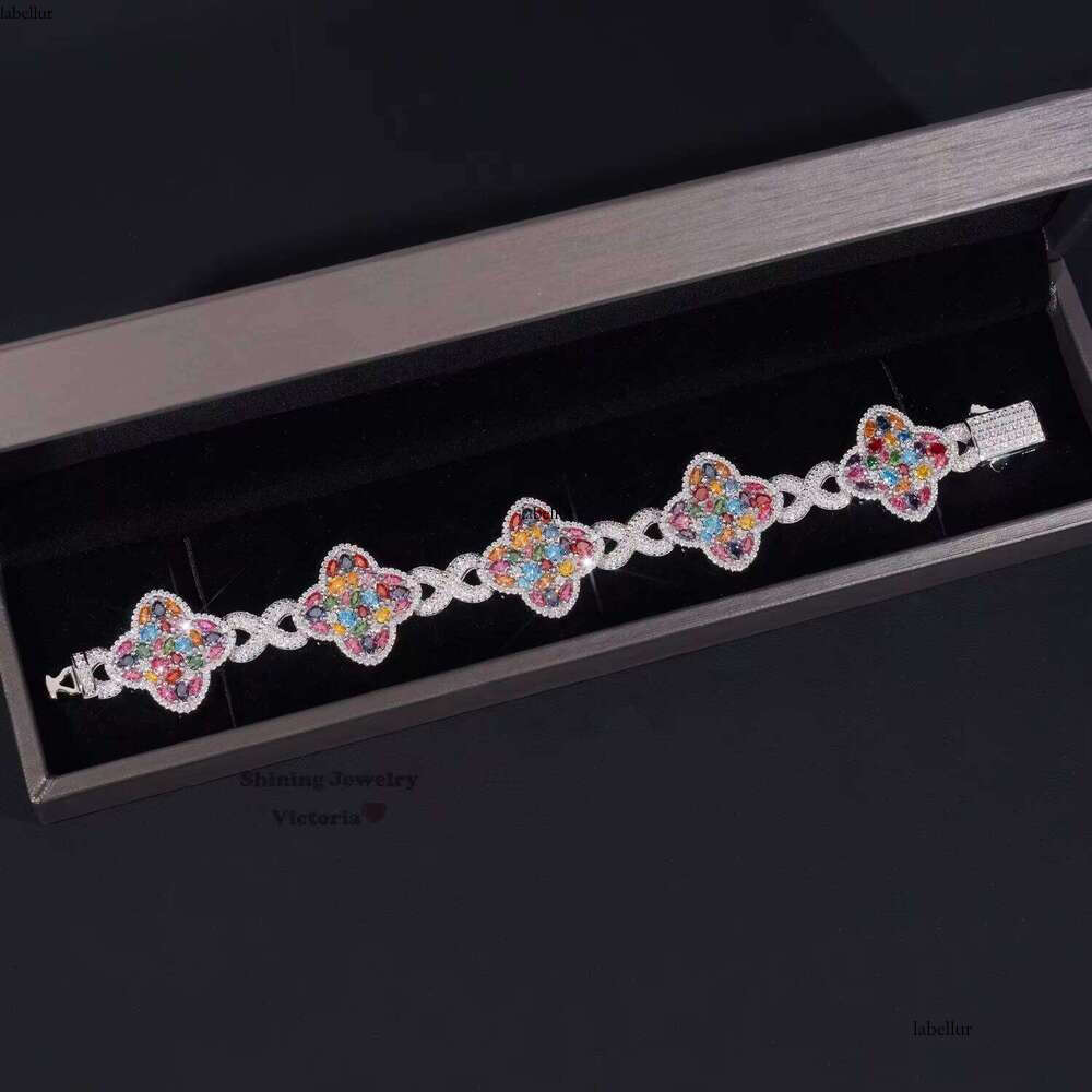 Iced Out Fancy Cut Color Moissanite Infinity Clover Bracelet for Men 20MM Width Solid Jewelry