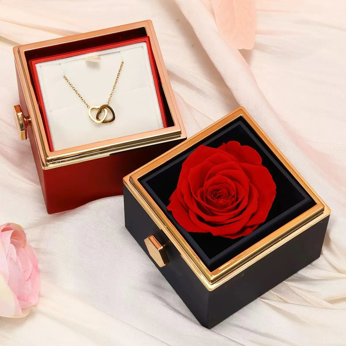 Custom Names Heart Necklace Personalized Jewelry Rotating Rose Box Pendant Chain For Women Wife Valentines Anniversary Present 250805