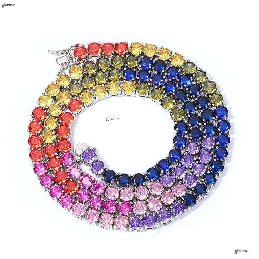 Hip Hop 5mm Colorful Moissanite chain Tennis Chain Personality Trendy Accessories Men's Necklace