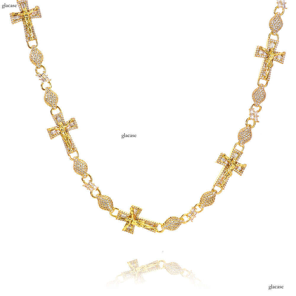 Hip Hop 8mmIced Out VVS Moissanite Necklace Men's Cross Round Bead Chain High-end Light Jewelry