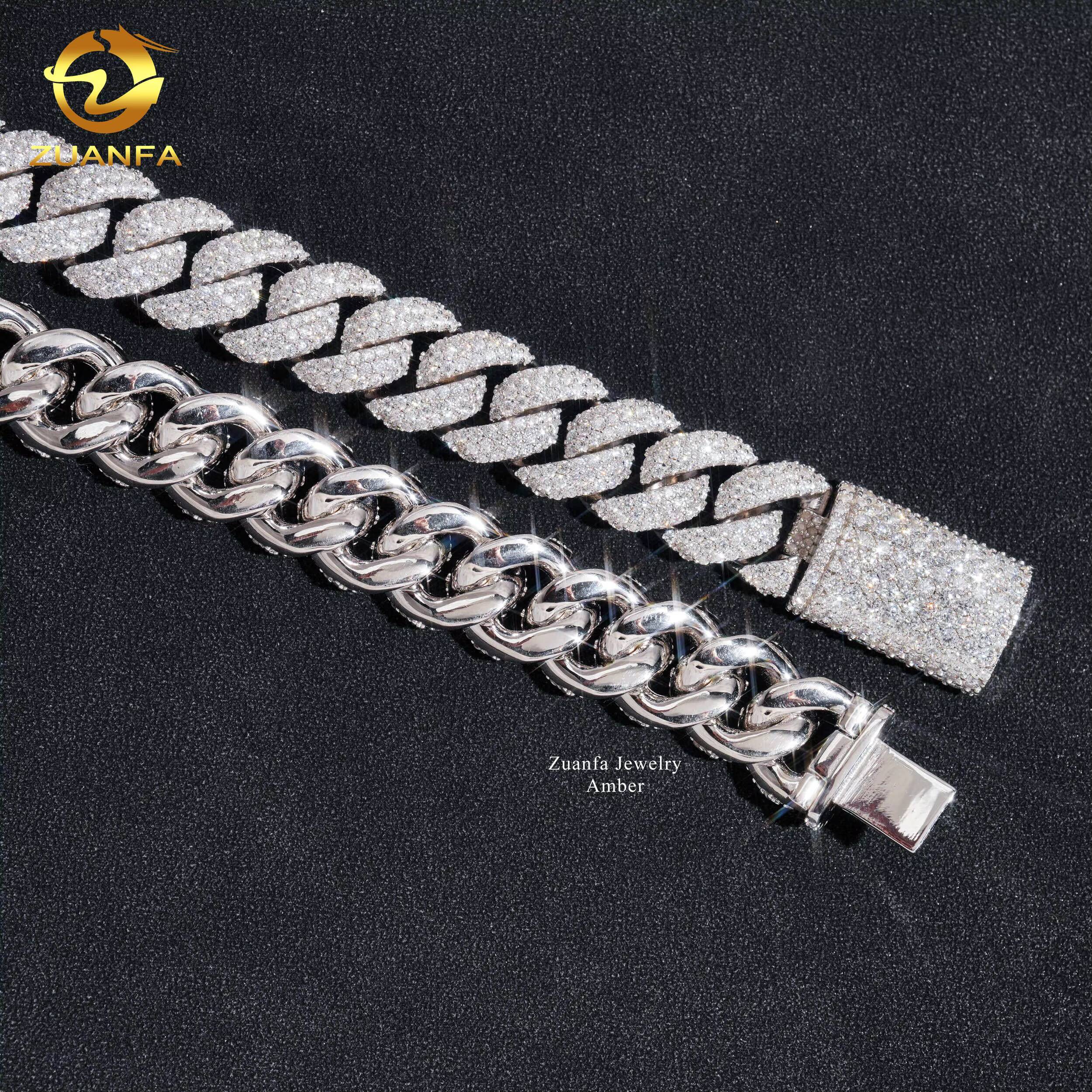 Fully Luxury VVS 3 Rows 16mm Miami Hip Hop Fine Jewelry Lab Moissanite Diamond Men Necklace Cuban Link Chain Custom Clasp