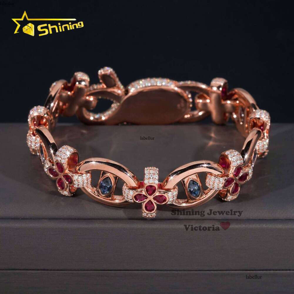 Multiple Options 18MM Fancy Jewelry Infinity Link Chain Marquise Cut Colorful Moissanite Dia Evil Eye Clover Cuban Bracelet