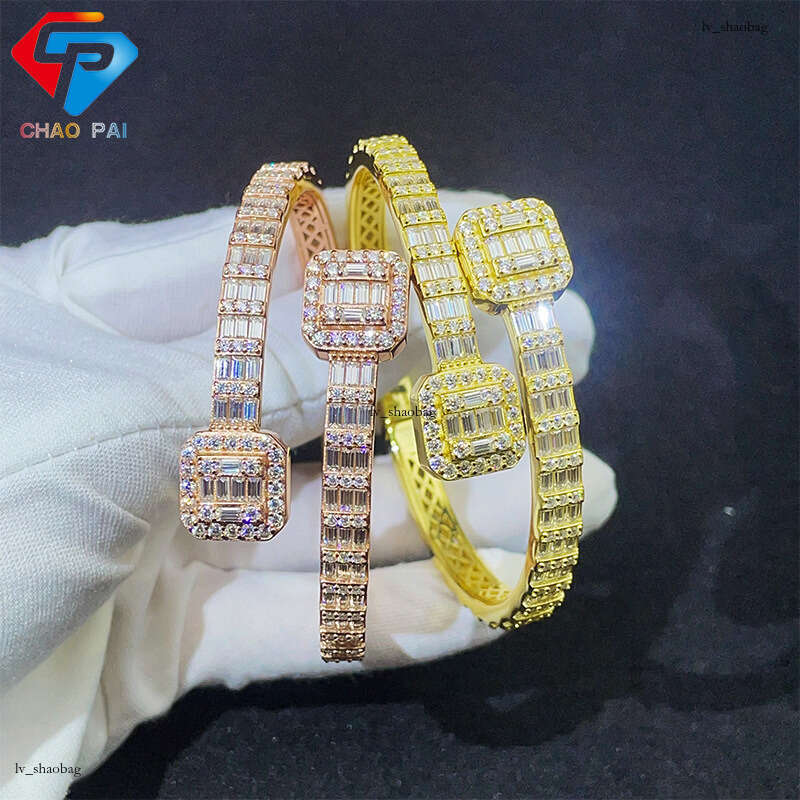 New Moissanite T Square 5.8mm Sier Gold Plated Hip Hop Bracelet Bangle