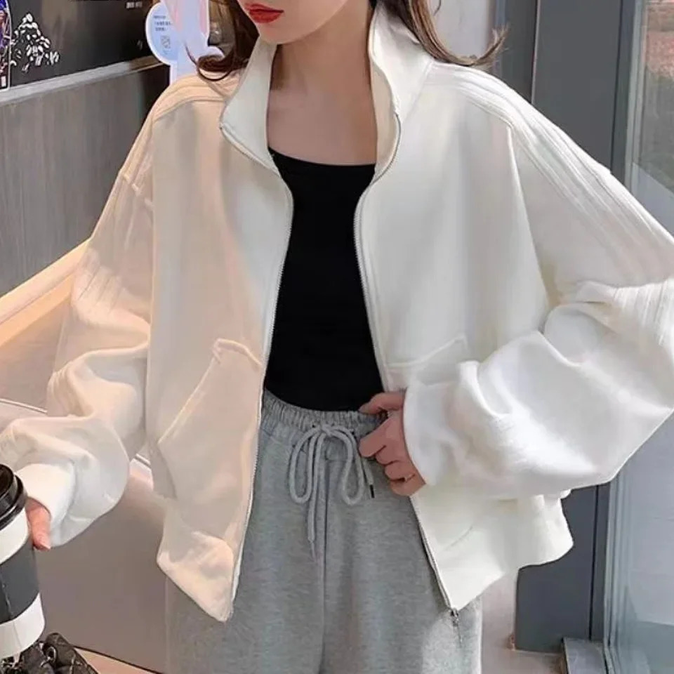 Short Sweatshirt Jacket Womens Autumn Winter Student Versatile Three Stripe Loose Fit Casual Style Of The S 250809