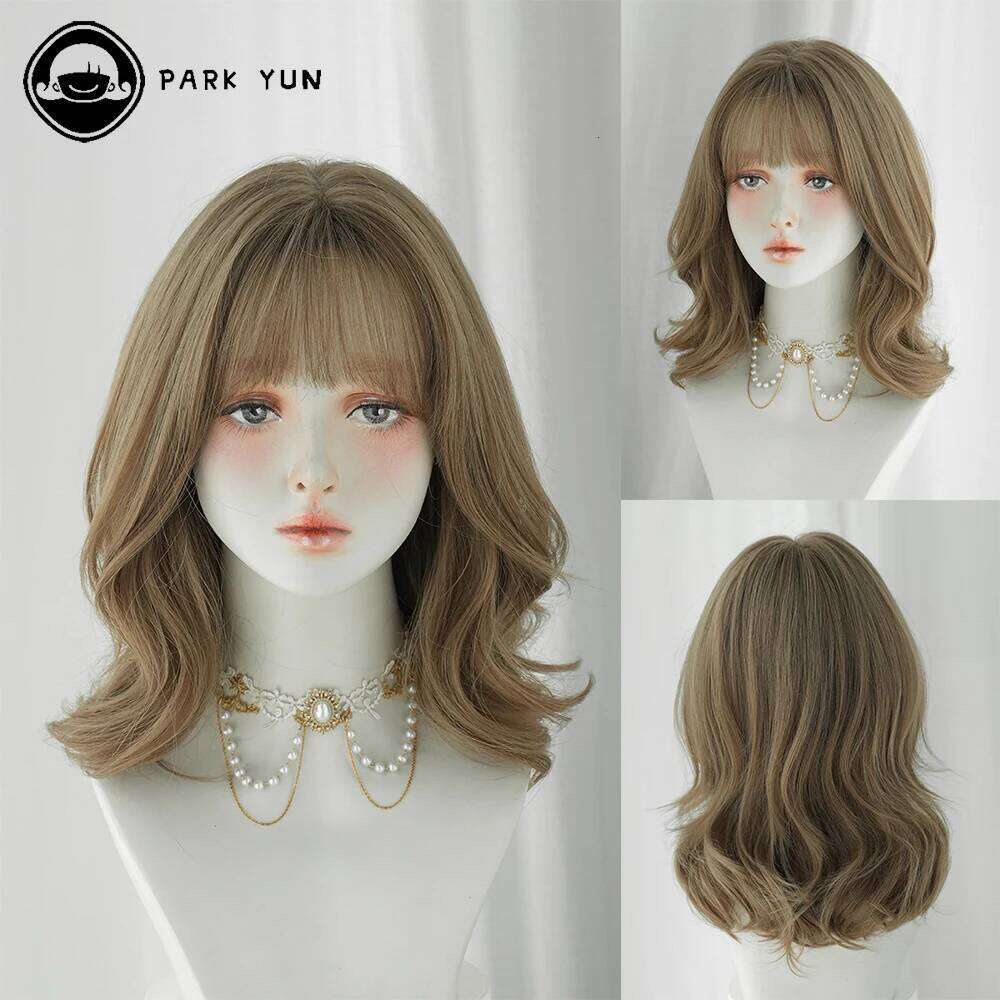 PARK YUN Short curly Women With Brown Wig Cospaly Daily Party Synthetic Wigs Heat Resistant Fiber Natural Fake Hair