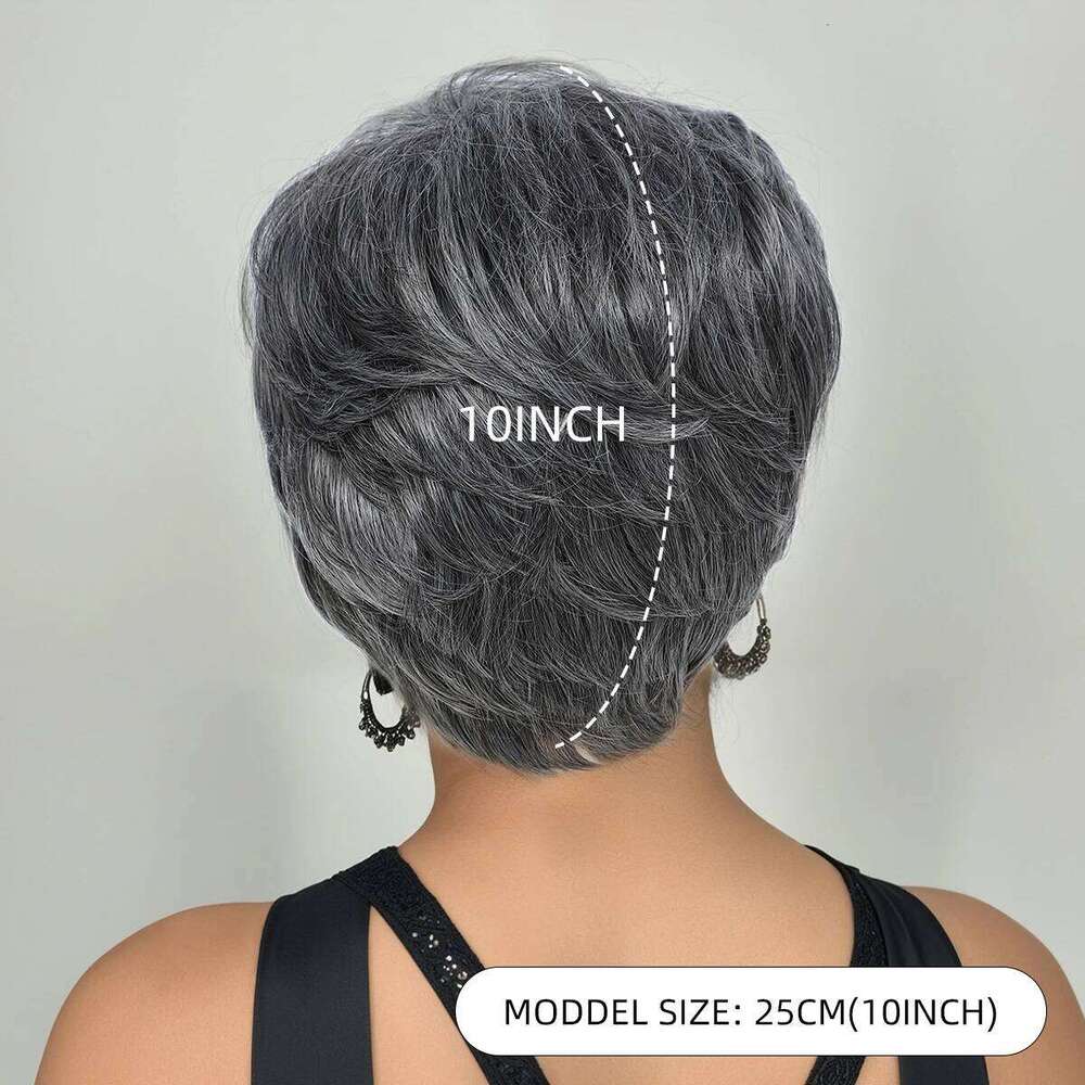 Synthetic10-Inch Short Granny Grey Glue Free Durable High Quality Wig Rose Hair Net Ideal for Women's Daily Life and Parties