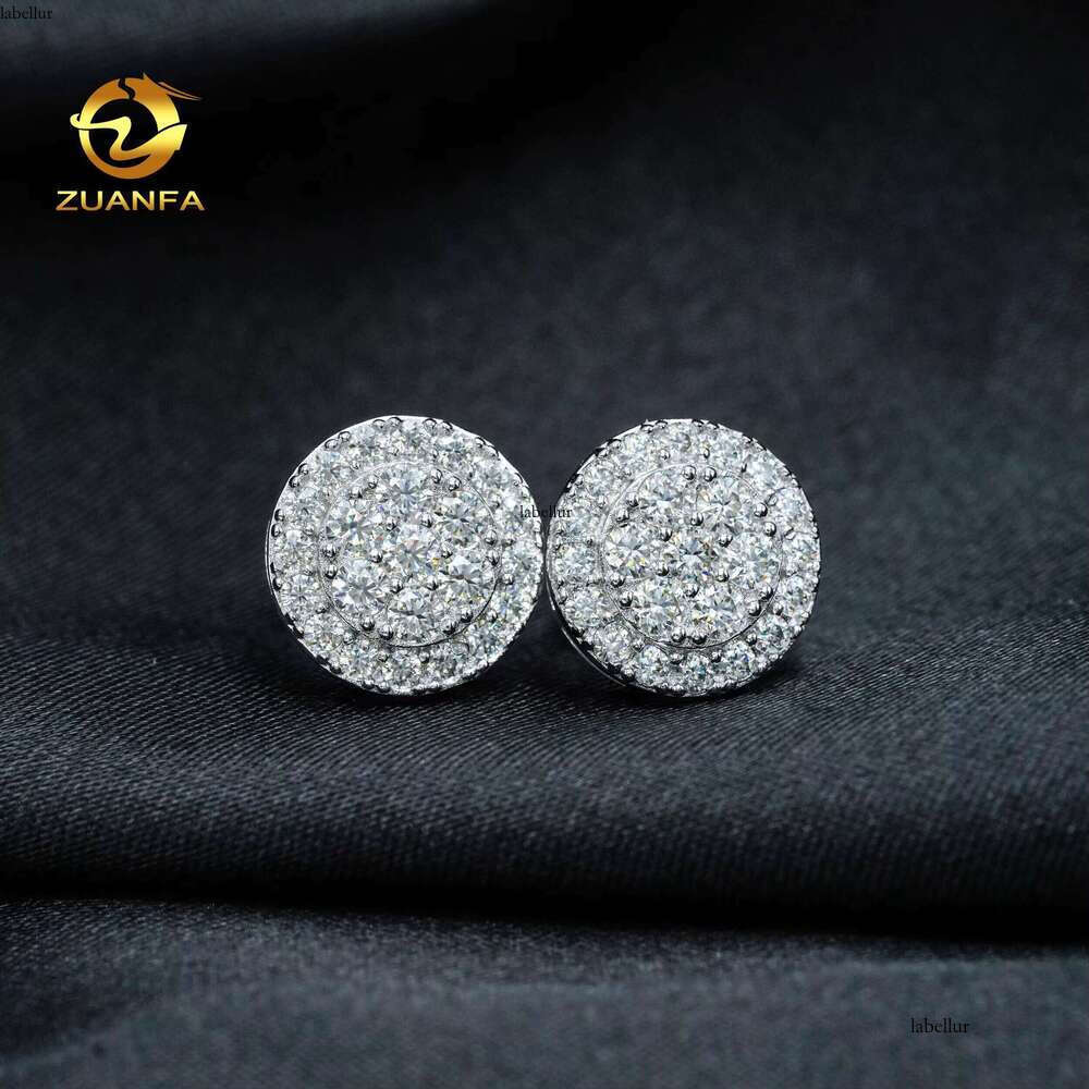 Round Cluster S Pure Sier Gold-Plated Micro Paving Back For Women Men Vvs Sand And Stone Earrings With Screw