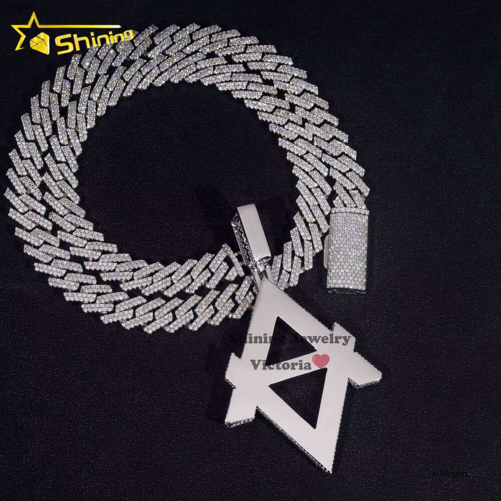 Personalized Custom Jewelry Iced Out Cuban Link Chain Sier Moissanite Initial Hip Hop Pendant