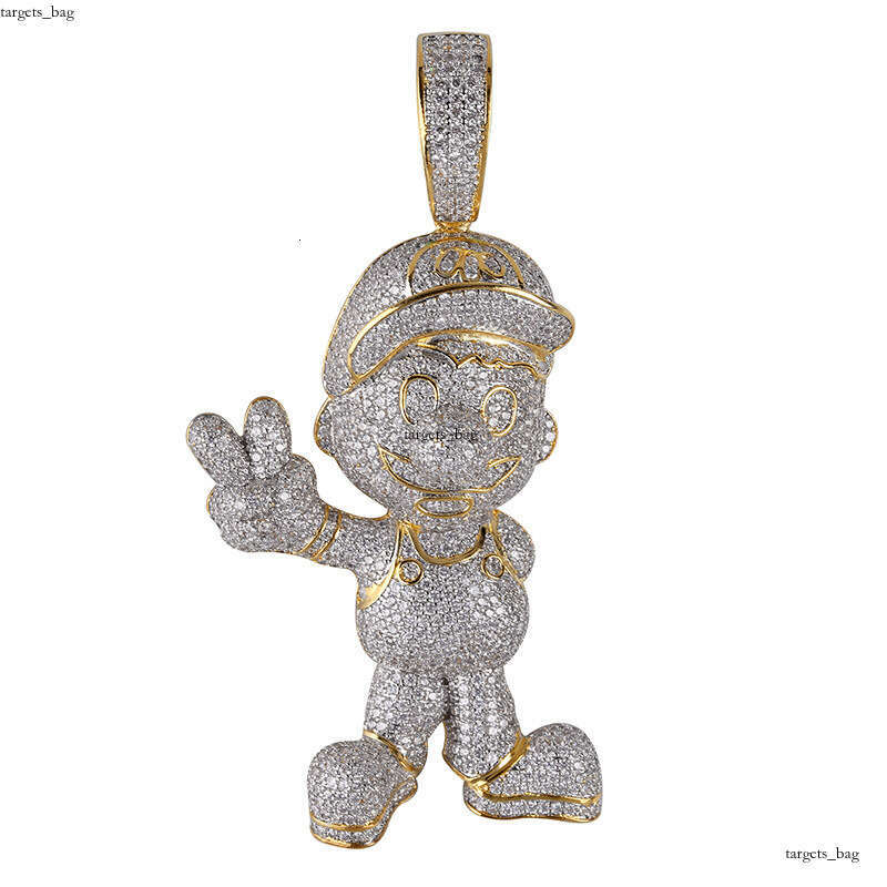Hip-Hop Childhood Game Character Large Mario Micro-Inlaid Colorful Full Dia Moissanite chain Men's Accessories