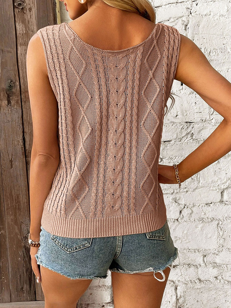 Diamond Fried Dough Twists V-neck Knit Solid Sweater Top Commuter Women's Summer Elegant Vest