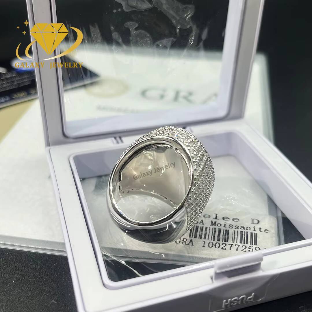 Wholesale Factory Price Iced Out Hip Hop Ring GRA Certificate VVS Moissanite Ring S925 Silver Oval Shape Man Ring