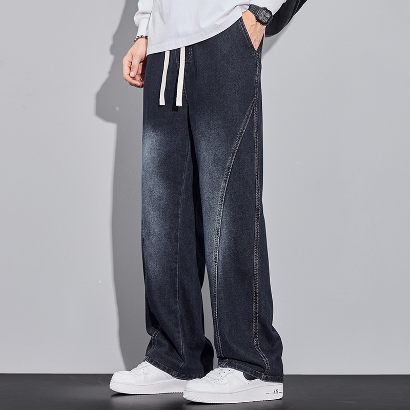 Men's Baggy Jeans Wide Leg Hip Hop Pants Irregular Sutures Loose Fit Trousers Streetwear