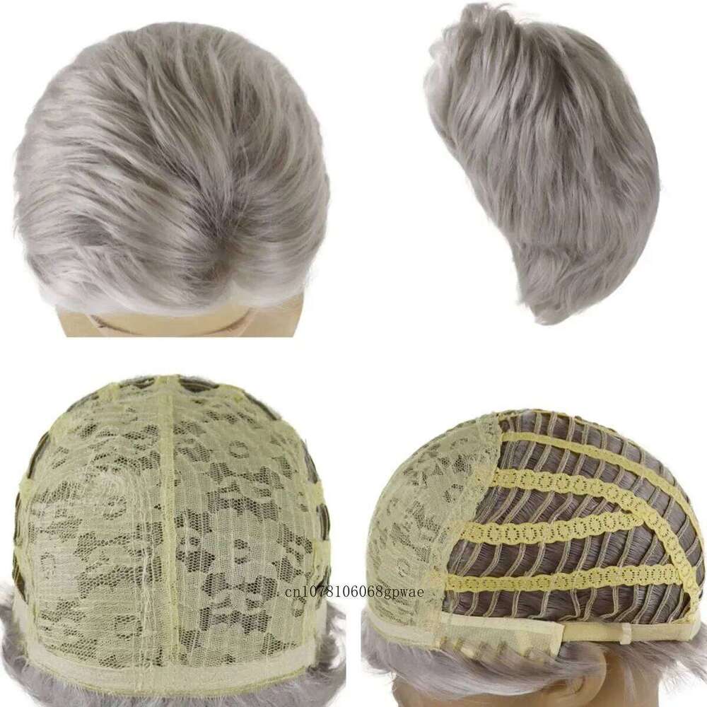Old Man Synthetic Grey White Wigs for Men Grandpa Daily Party Cosplay Natural Straight Hair Replacement Wig Heat Resistant