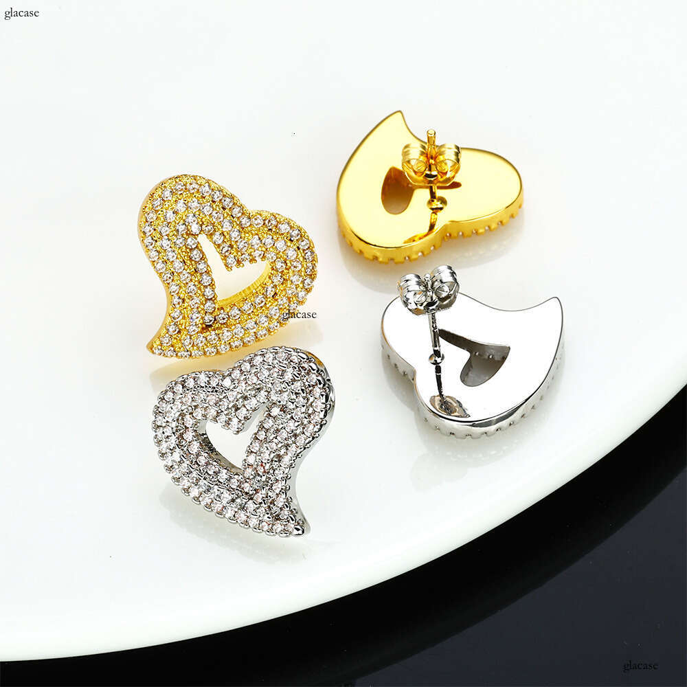 Hip-Hop New Hollow Heart High-End Trendy Brand Zircon Earrings Exaggerated Ear Jewelry