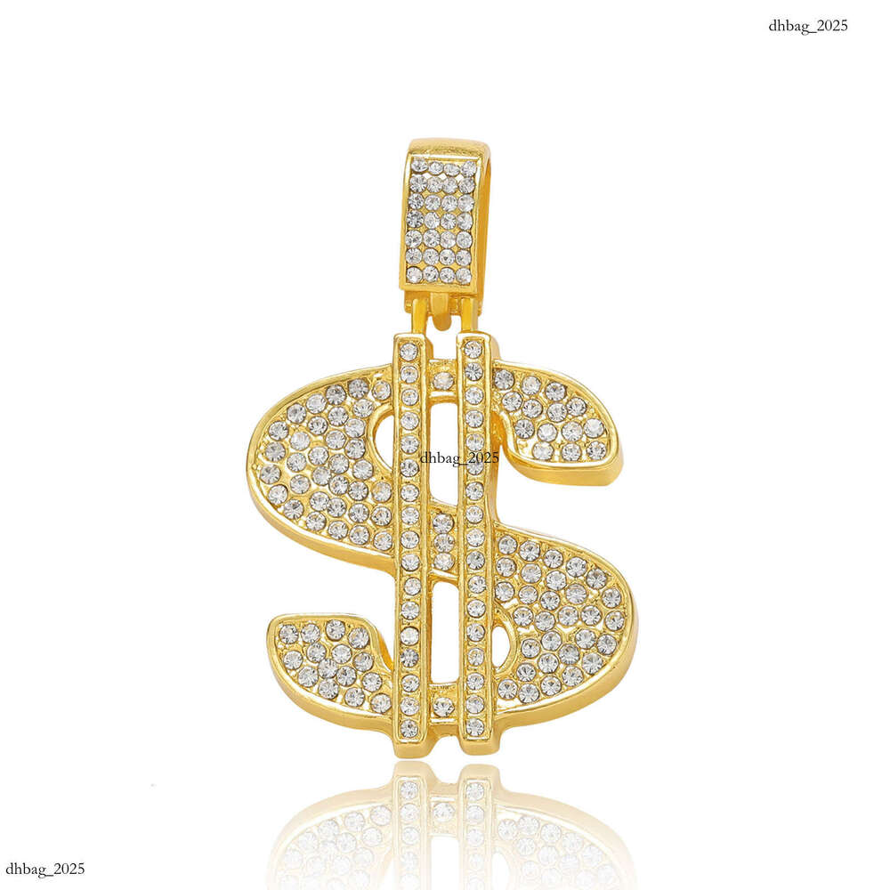 Necklace Hip Hop Dollar Sign Pendant Full Dia Rhombus Cuban Chain Men's Unique Trendy Accessories
