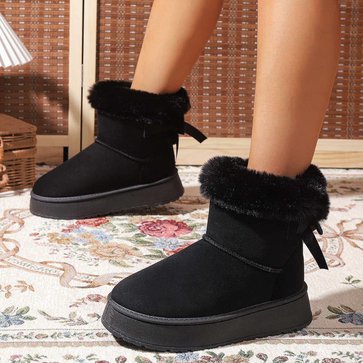 Free delivery designer woman boots Mid length cotton boots, warm boots anti slip thick sole slimming and fashionable