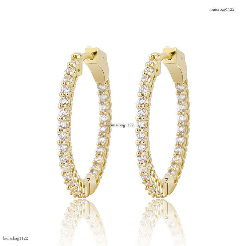 Round Women's with Zircon Inlay Real Gold Plated Shiny Earrings