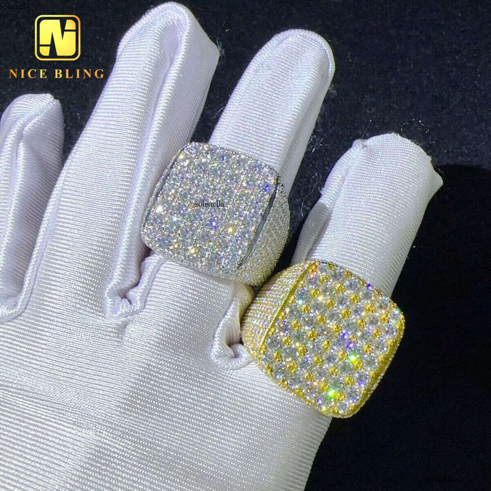 Pass Tester Hip Hop Jewelry Men square Shape Engagement Rings Sterling Sier Vvs Moissanite Dia Ring