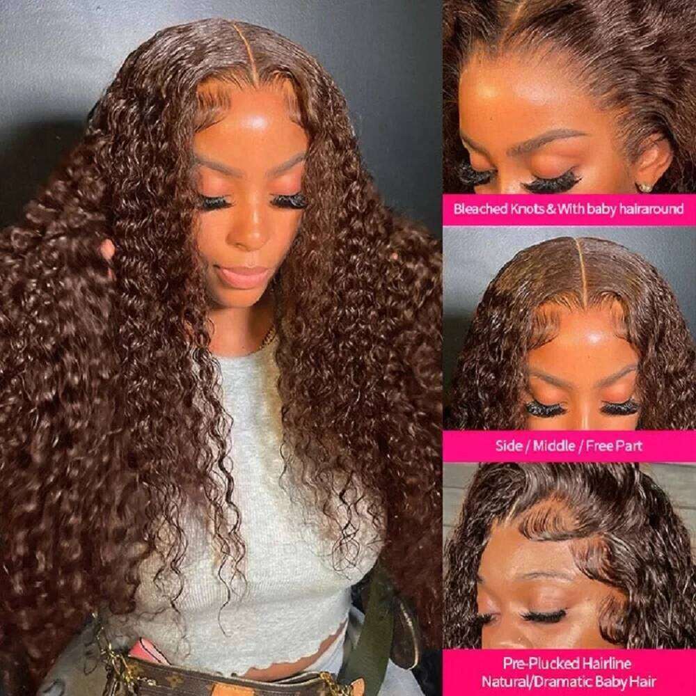 13x4 Chocolate Brown Jerry Curly Front Gluleless Colored Human Hair Wigs Pre Plucked Deep Wave 13x6 HD Lace Frontal Wig