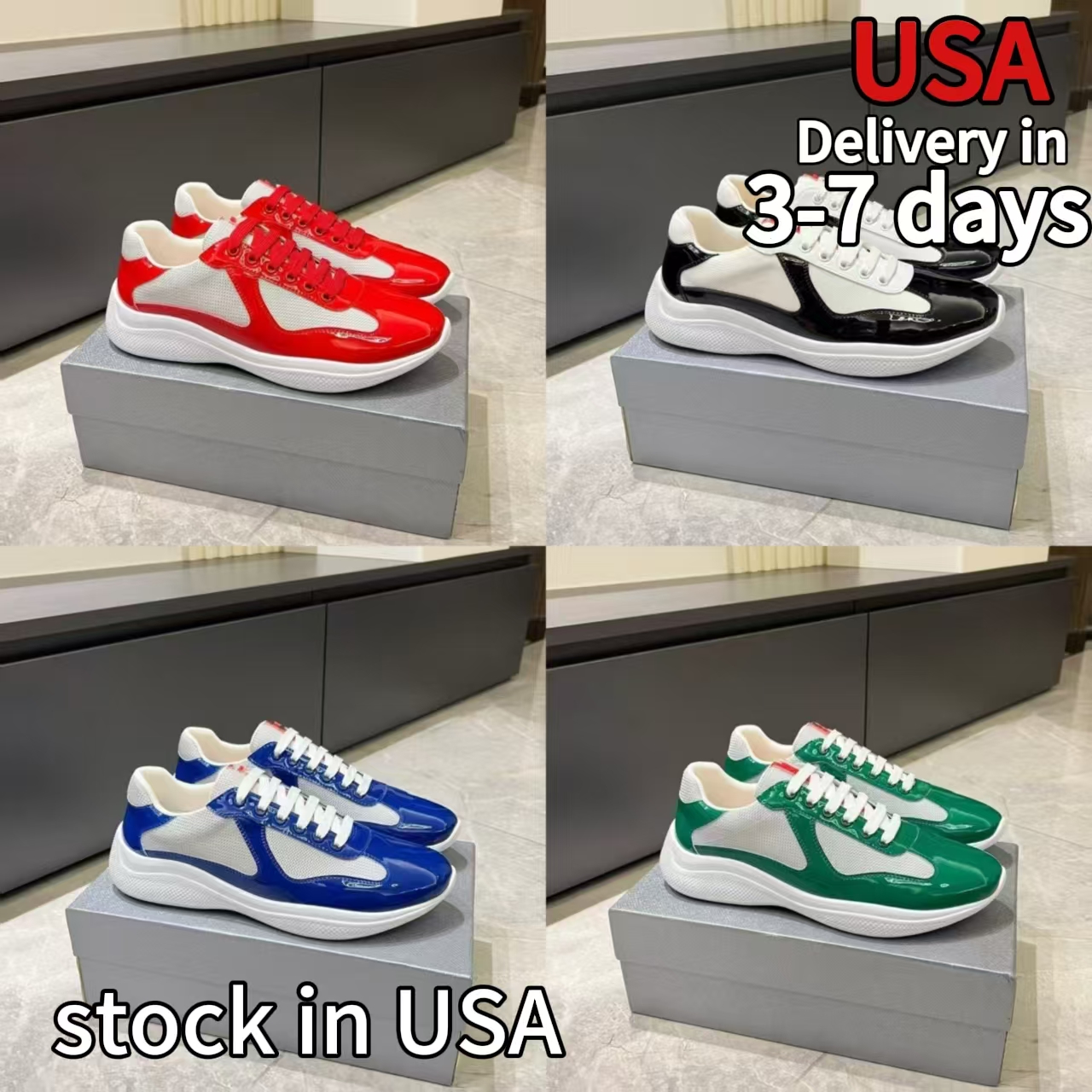 Designer Americas Cup Sneakers big size 50 us15 Trainers Casual Shoes Patent Leather Black Blue Mesh Lace-Up Outdoor And Nylon casual shoes