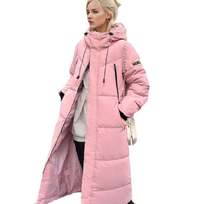 Women's Clothing Down Over The Knee For Women Winter Hooded Thickened Mid Length Bread Coat Cotton Padded Jacket Trendy