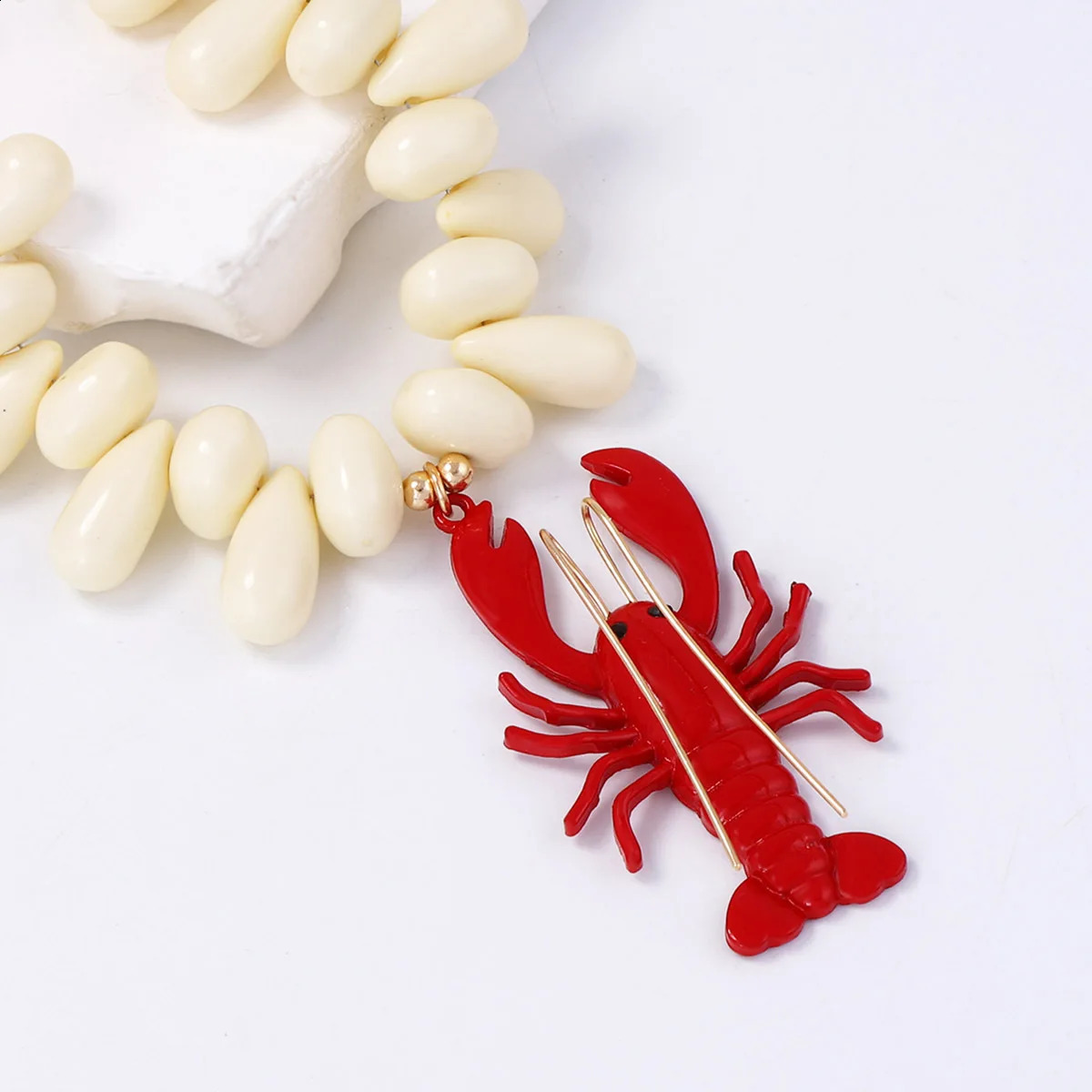 Beach Ocean Style Red Crab Animal Pendant Necklace Water Drop Beaded for Women Exaggerated Party Jewelry Hip Hop Accessories 250805