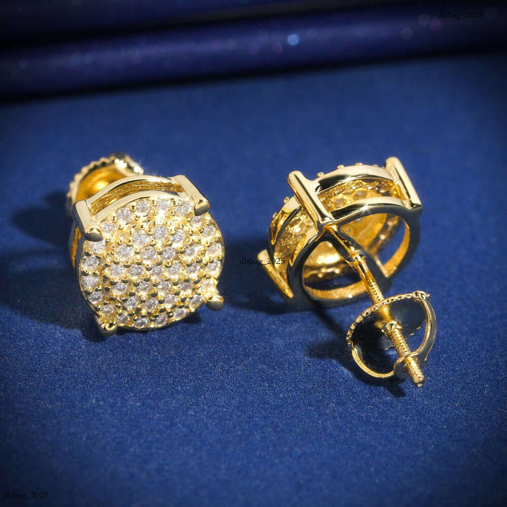 ICED OUT Hip-Hop Sier Gold-Plated Moissanite Full Unisex Round Dense Inlay Earrings