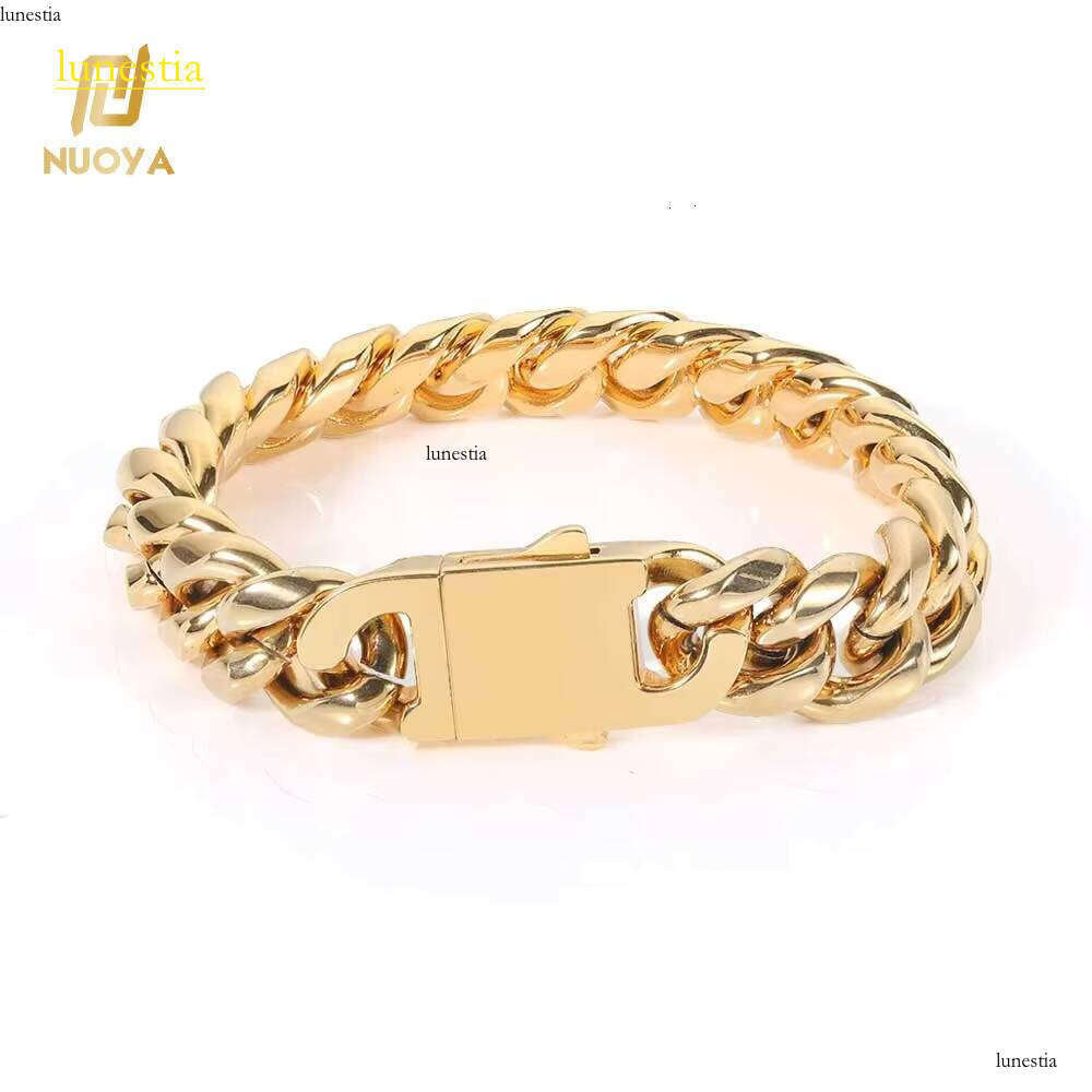 Nuoya Men's Fine Jewelry 8mm Stainless Steel Chain Miami Cuban Link Gold/Sier Plated Hip Hop Style Bracelet