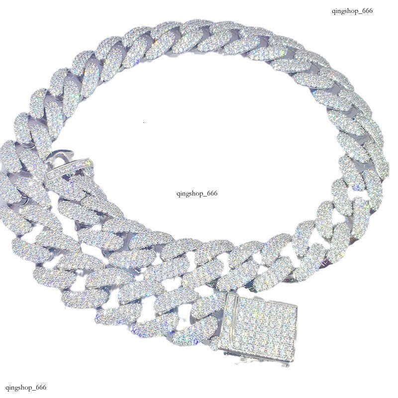 Hip-Hop Necklace 18mm Three-Row Full Moissanite chain Cuban Chain Versatile Trendy