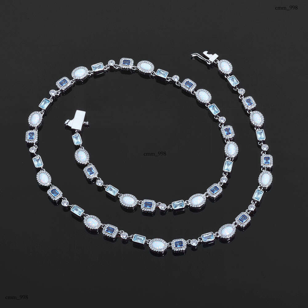 Hip Hop 6mm Blue Chain Opal Necklace Simple Versatile Moissanite chain Jewelry