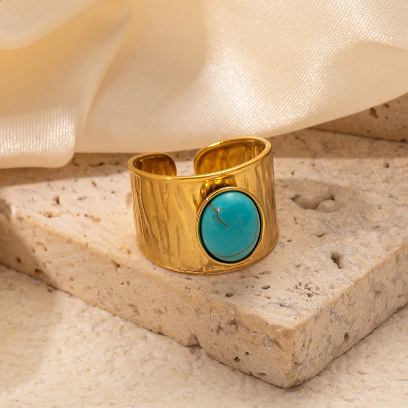 ENSHIR 316L Stainless Steel Inlaid Colorful Stone Wide Ring for Women Men Vintage French Temperament Jewelry Gift Wholesale 250805