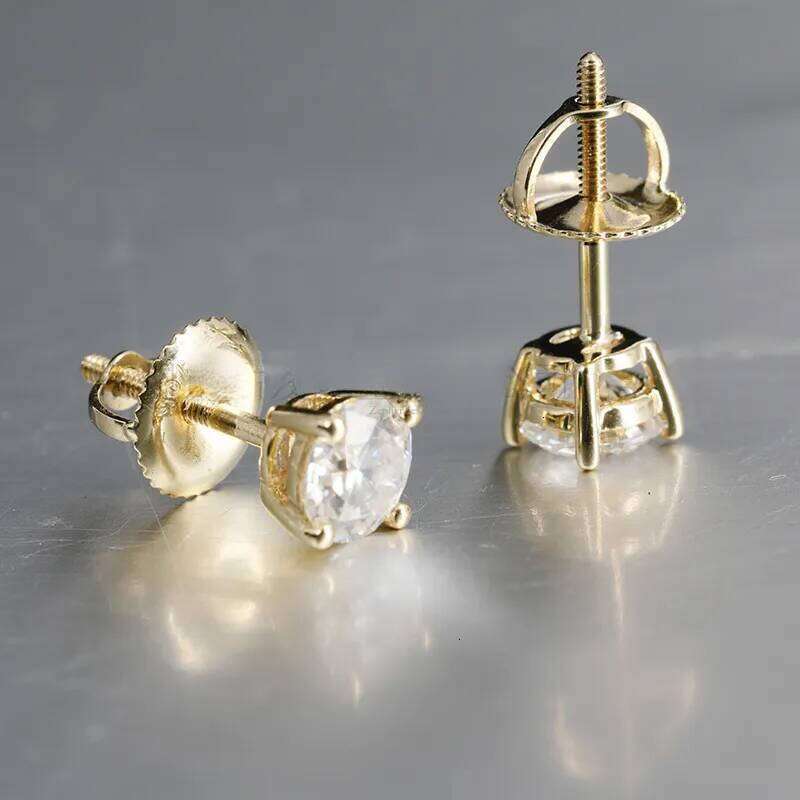 Stud Earrings Color Moissanite VVS1 Clarity Round Dia White Gold S Sterg Sier Screw Back For Women