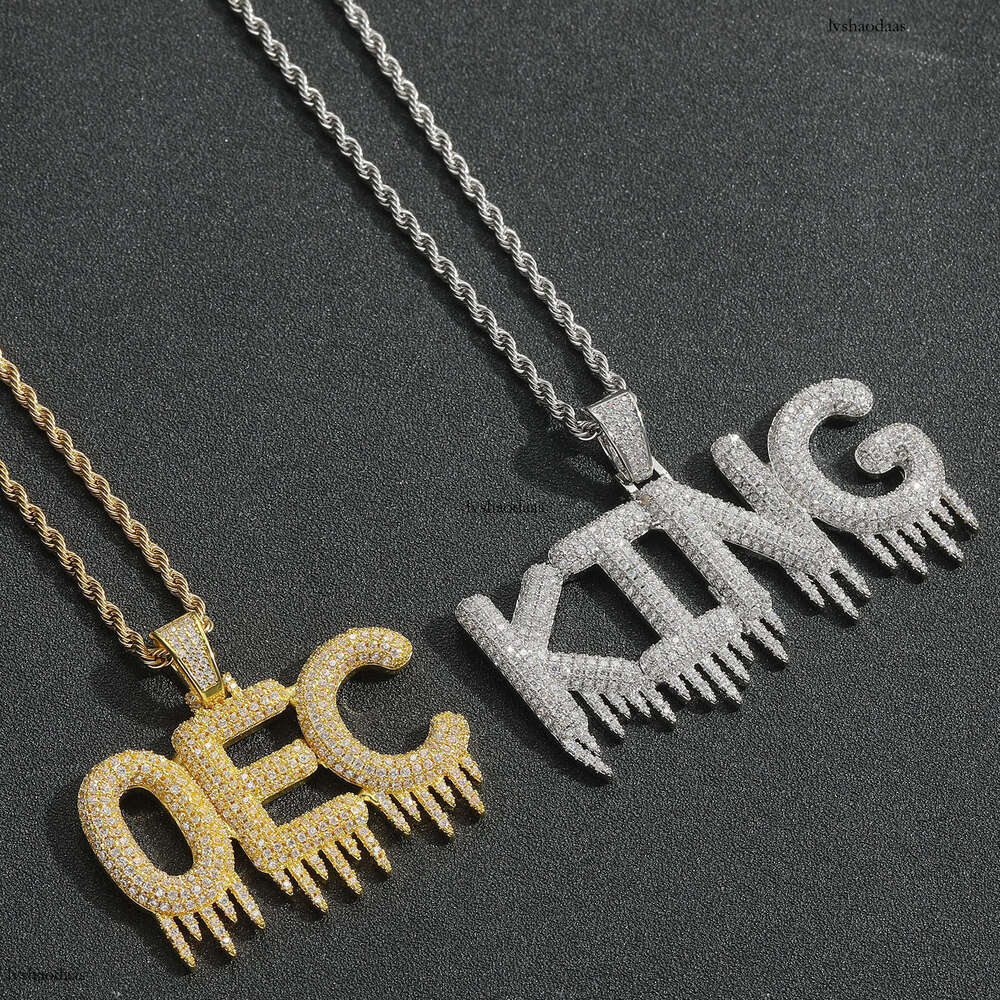 Solid Water Drop DIY Splicing Letter Pendant Hip Hop Sterling Silver Inlaid Moissanite chain English Private