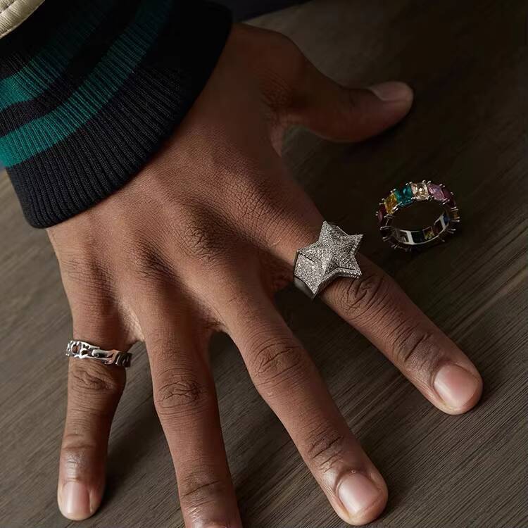 Hot Sale Jewelry 925 Silver VVS Moissanite Diamond Hip Hop Start Shape Ring Iced Out Ring