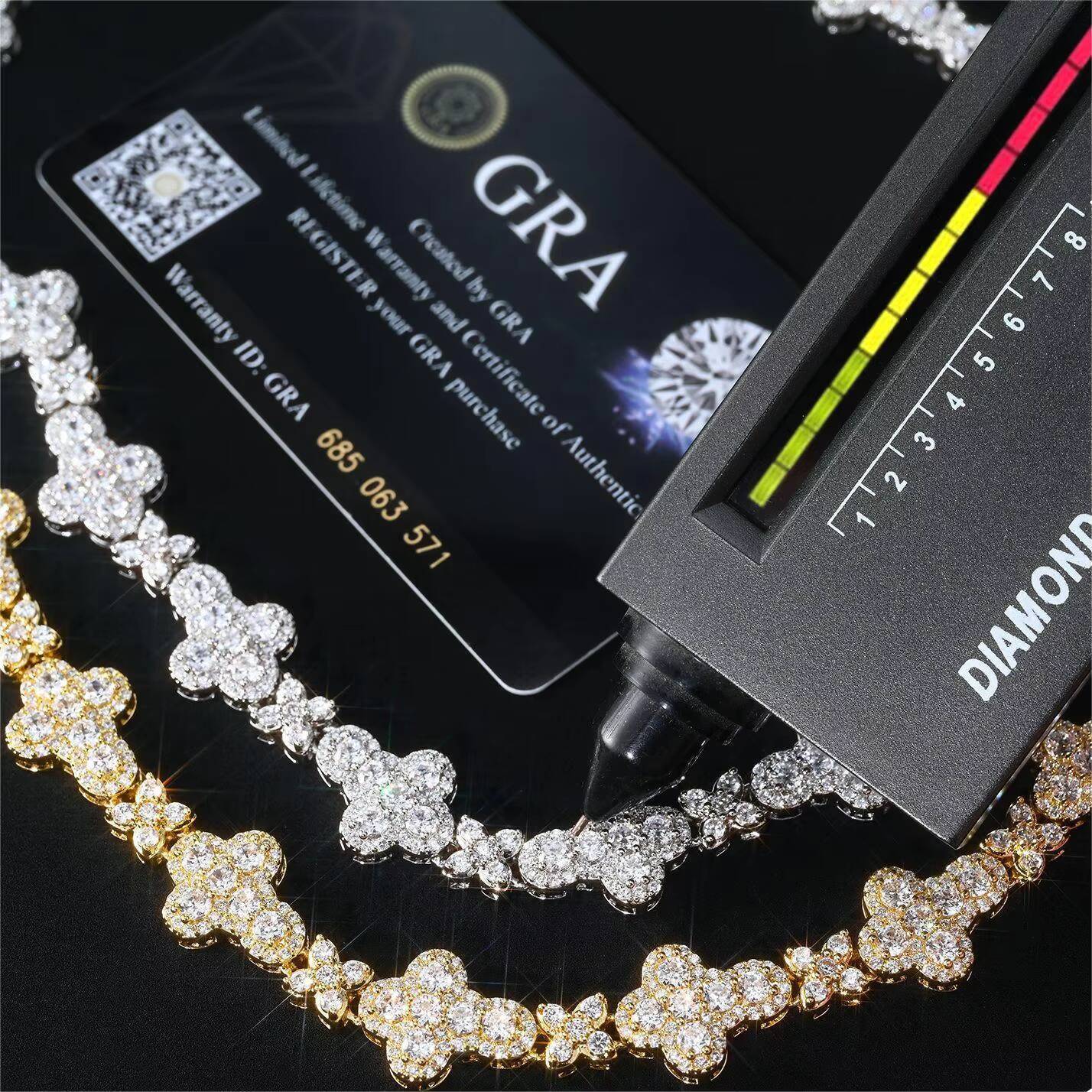Fashion White Gold 10mm 13mm 925 Sterling Silver VVS Moissanite Diamond Iced Star Cross Link Chain Necklace Moissanite Necklaces