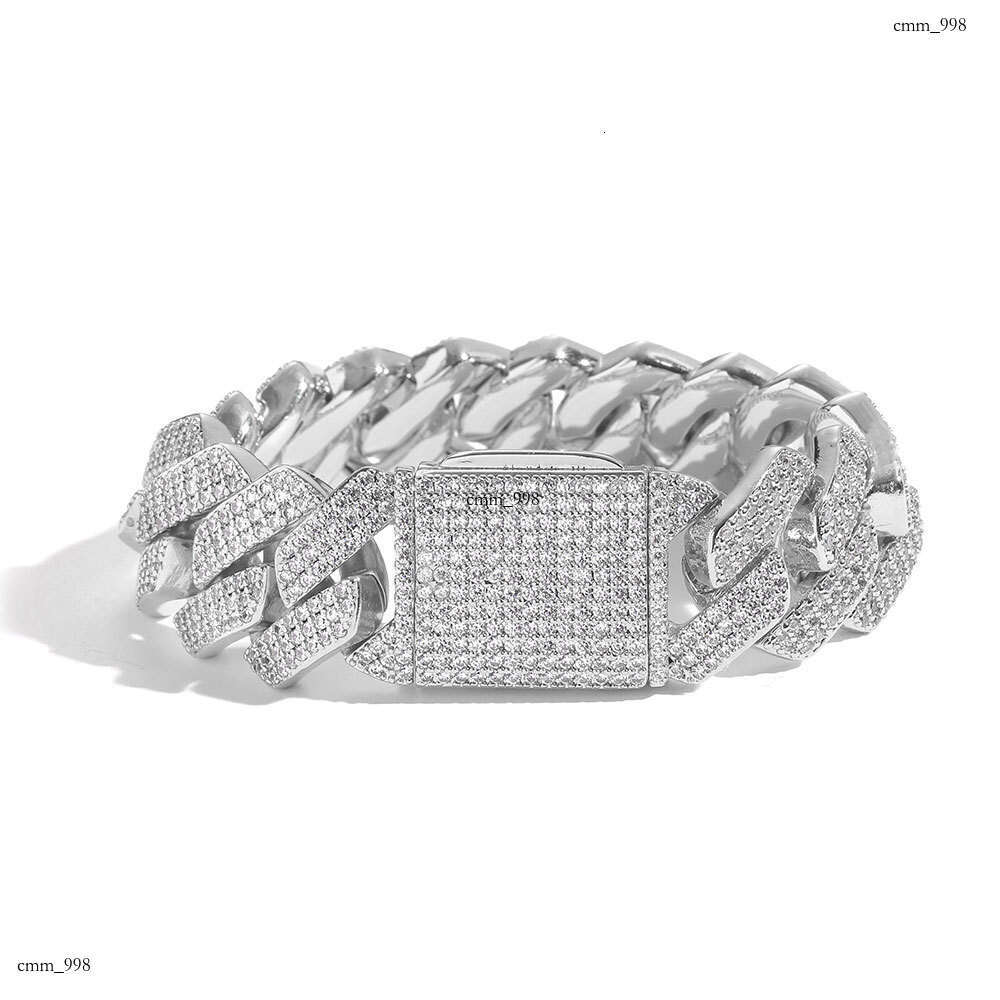 Hip Hop 20mm Zircon Flip Clasp Dia Cuban Chain Thick Men's Bracelet Jewelry