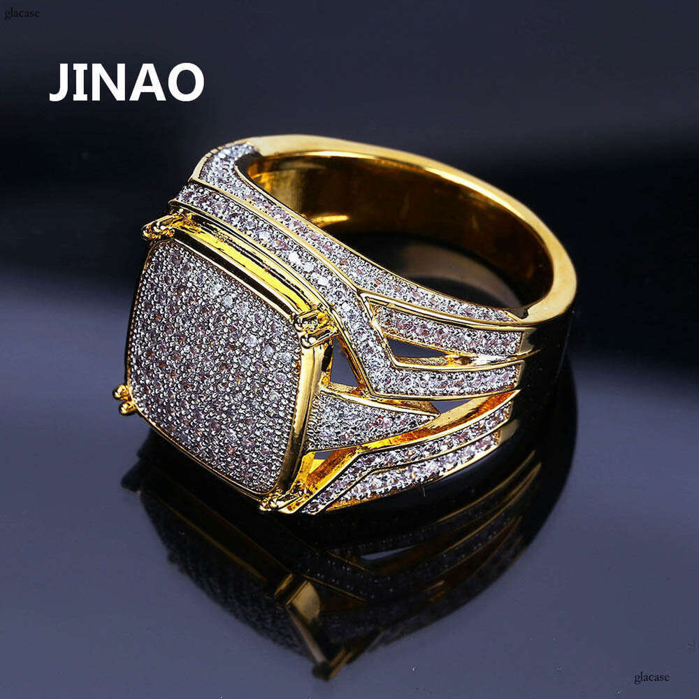 Full Zircon Micro Paved Personality Square Ring Hip Hop Jewelry Trend Unique