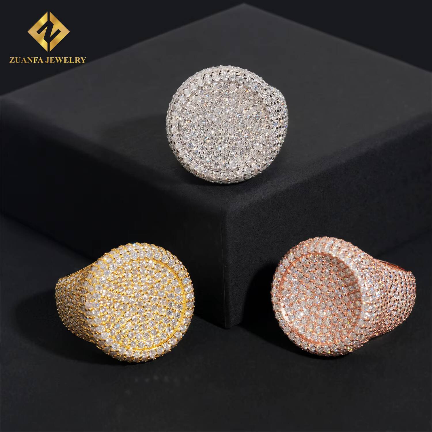Deluxe Fully Iced VVS D Moissanite Diamond Ring GRA Certificate 925 Silver Hip Hop Ring for Men