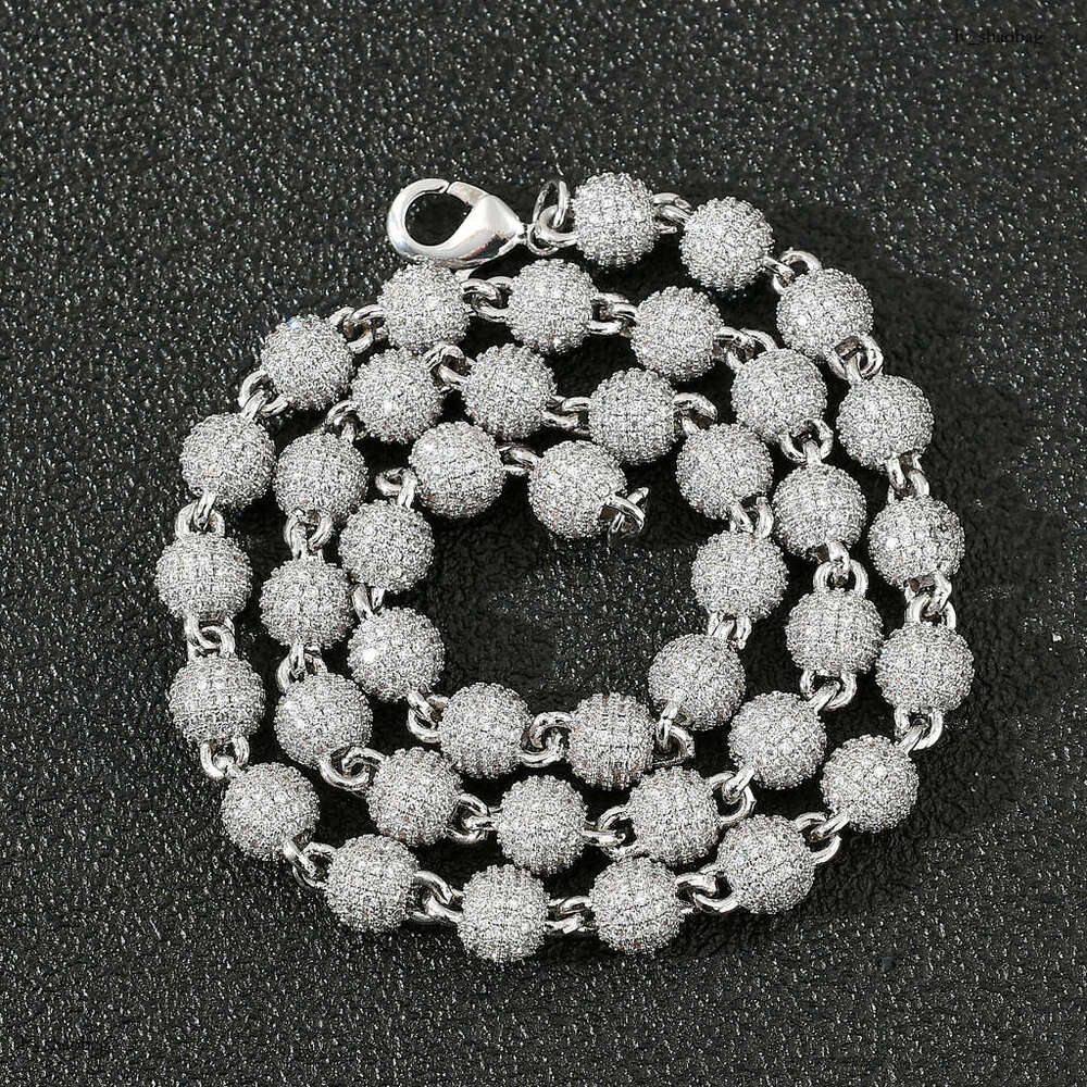 Jewelry 8mm Round Bead Choker Clavicle Chain Full Moissanite chain Unisex Personality Hipster Necklace
