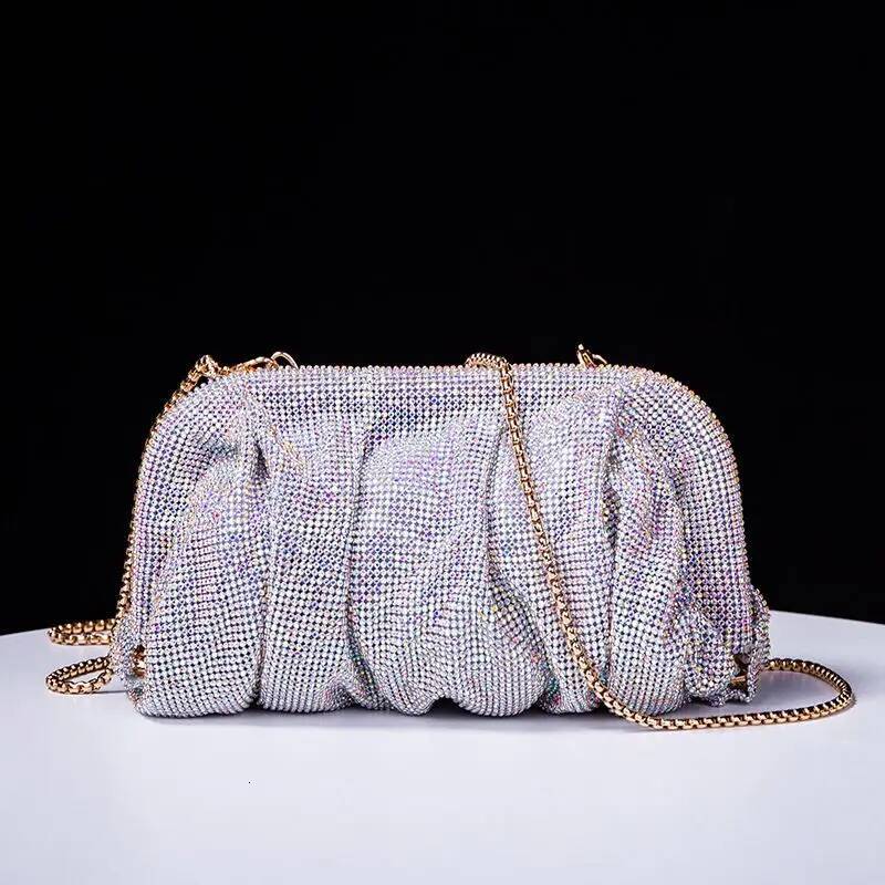 Shiny Rhinestone Evening Clutch Bags Women New Folds Crystal Clip Purses And Handbags Wedding Party Purse Day Clutches