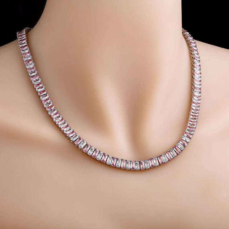 Hip-Hop Micro Pave Men's Necklace 8MM Rectangular Moissanite chain Simple Rock Style Trendy Bracelet