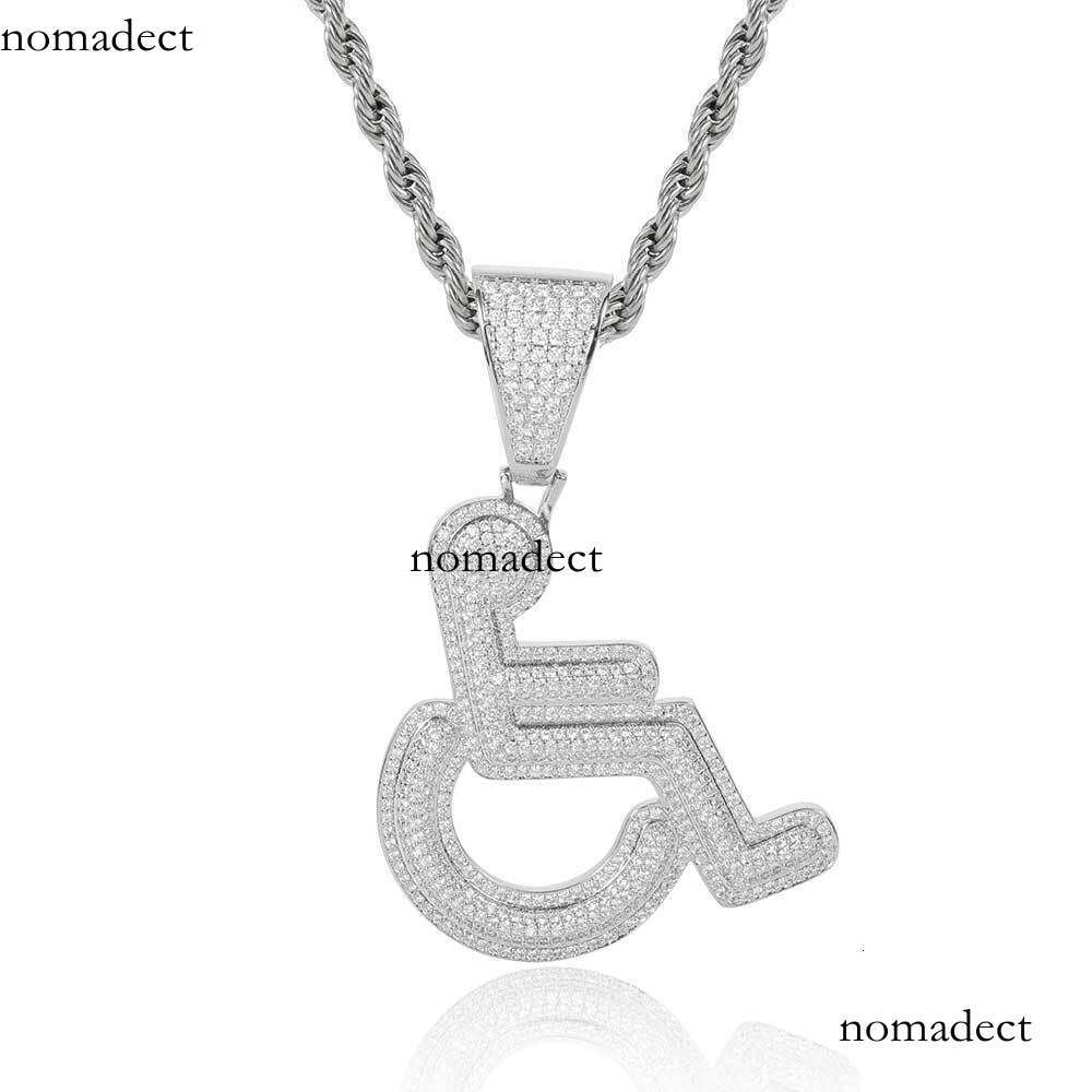 Hip Hop Men's Necklace with Disabled Symbol and Wheelchair, Personalized Creative Moissanite chain Pendant
