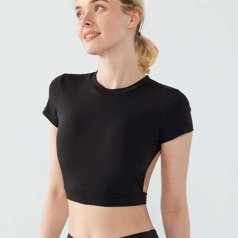 Nude Bamboo Fiber Women's Yoga Sport T - Shirt with Chest Pad for Summer Fitness