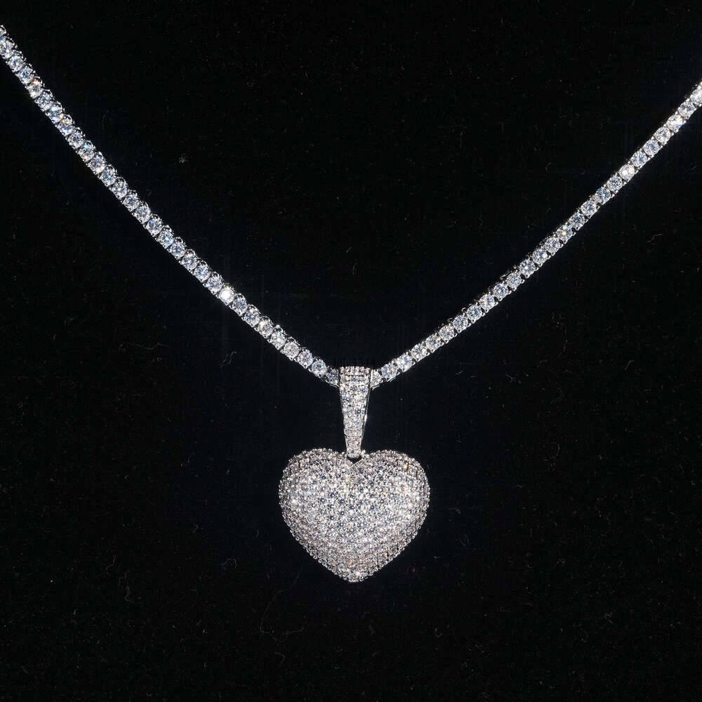 Wuzhou Heart-Shaped Pendant Sterling Silver Inlaid Moissanite chain Full Dia Hip-Hop Trendy Wearable 6.5m Necklace