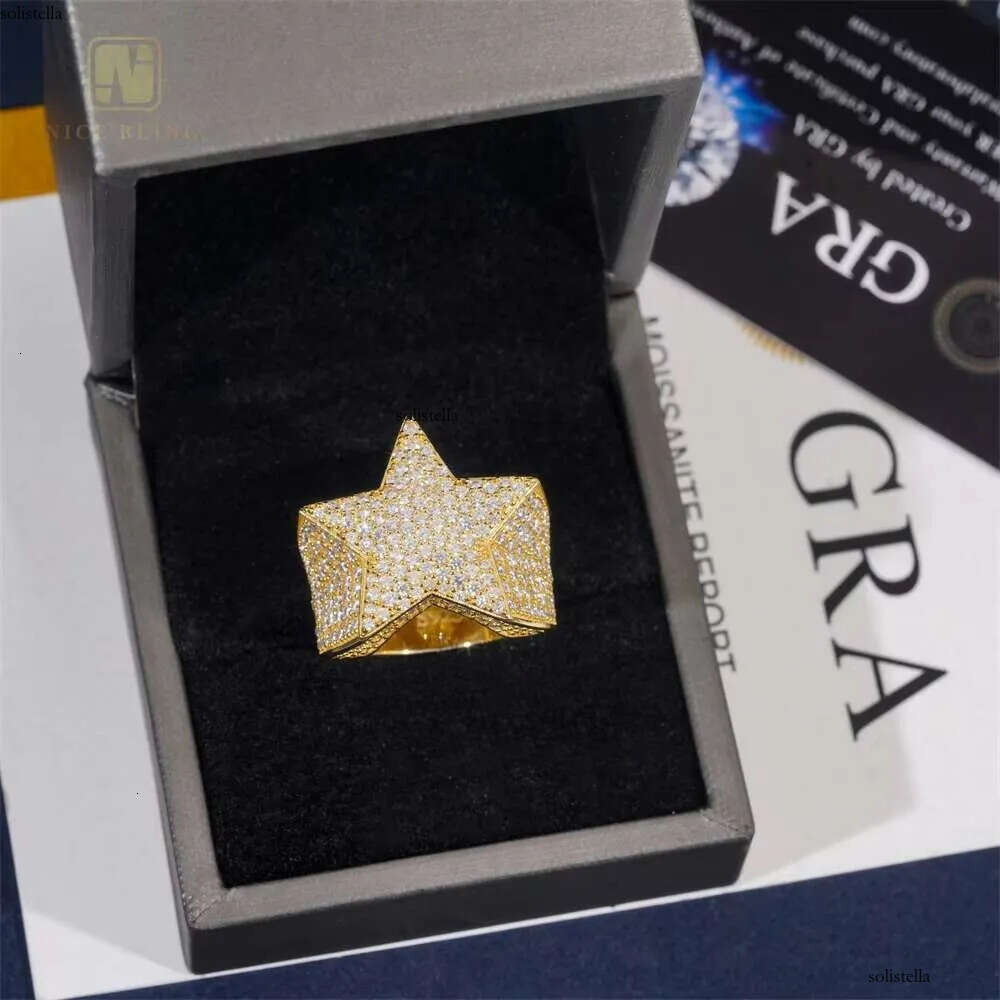 Lowest Price Pass Tester Sterling Sier Full With Moissanite Dia Hip Hop Iced Out Star Ring Men