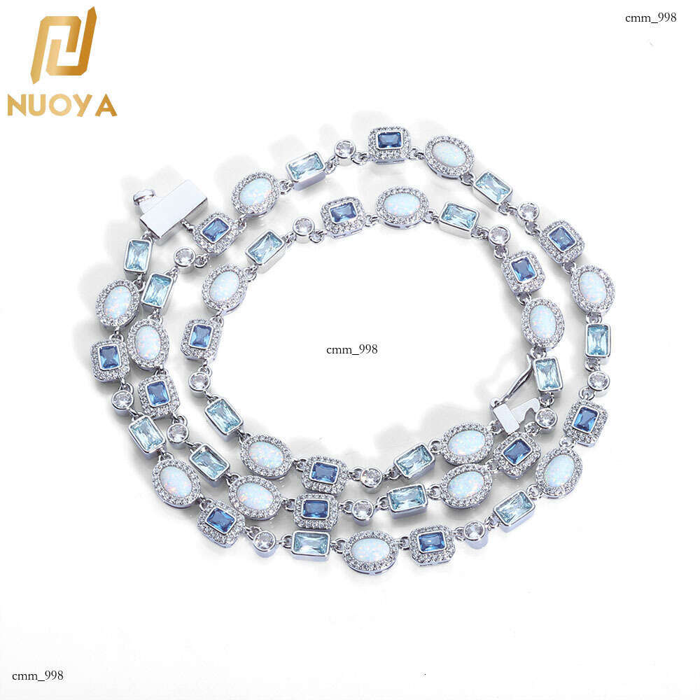 Hip Hop 6mm Blue Chain Opal Necklace Simple Versatile Moissanite chain Jewelry