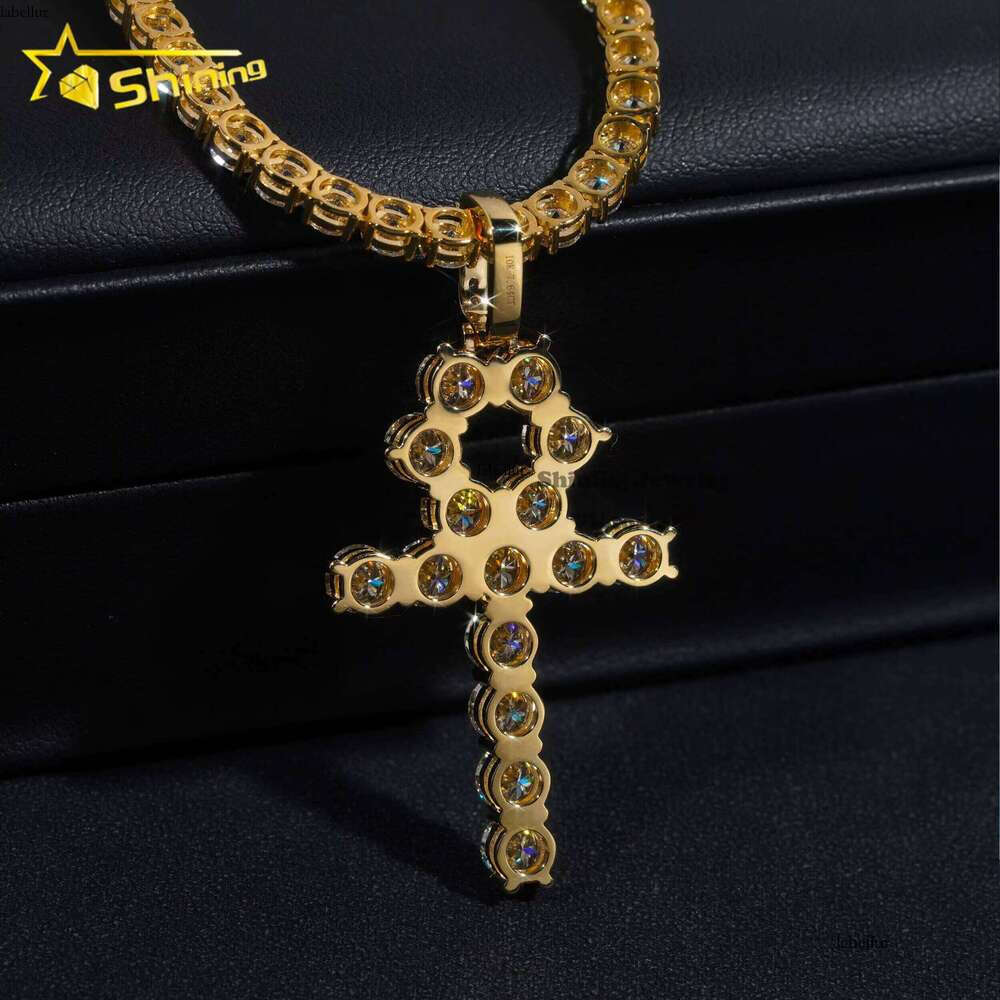 Quality Certification Tennis Chain Hip Hop Jewelry 10K 14K Real Gold VVS Silica Cross Pendant
