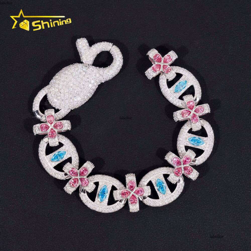 New Hip-Hop Jewelry Pure Sier Pass Tester Chilled Out Cross Eyed Colored Silica Cuban Chain Bracelet