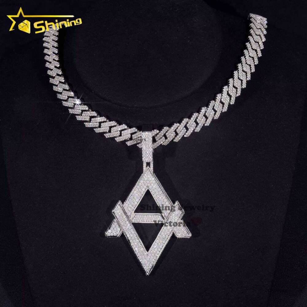 Personalized Custom Jewelry Iced Out Cuban Link Chain Sier Moissanite Initial Hip Hop Pendant